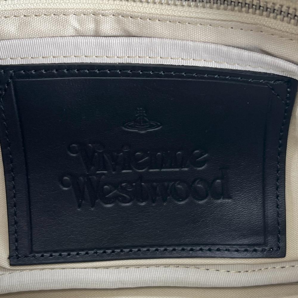 Vivienne Westwood ヴィヴィアンウエストウッド ショルダーバッグ オーブ柄 キャンバス ナイロン ベージュ ブラック 黒 シルバー金具 レディース【中古品】