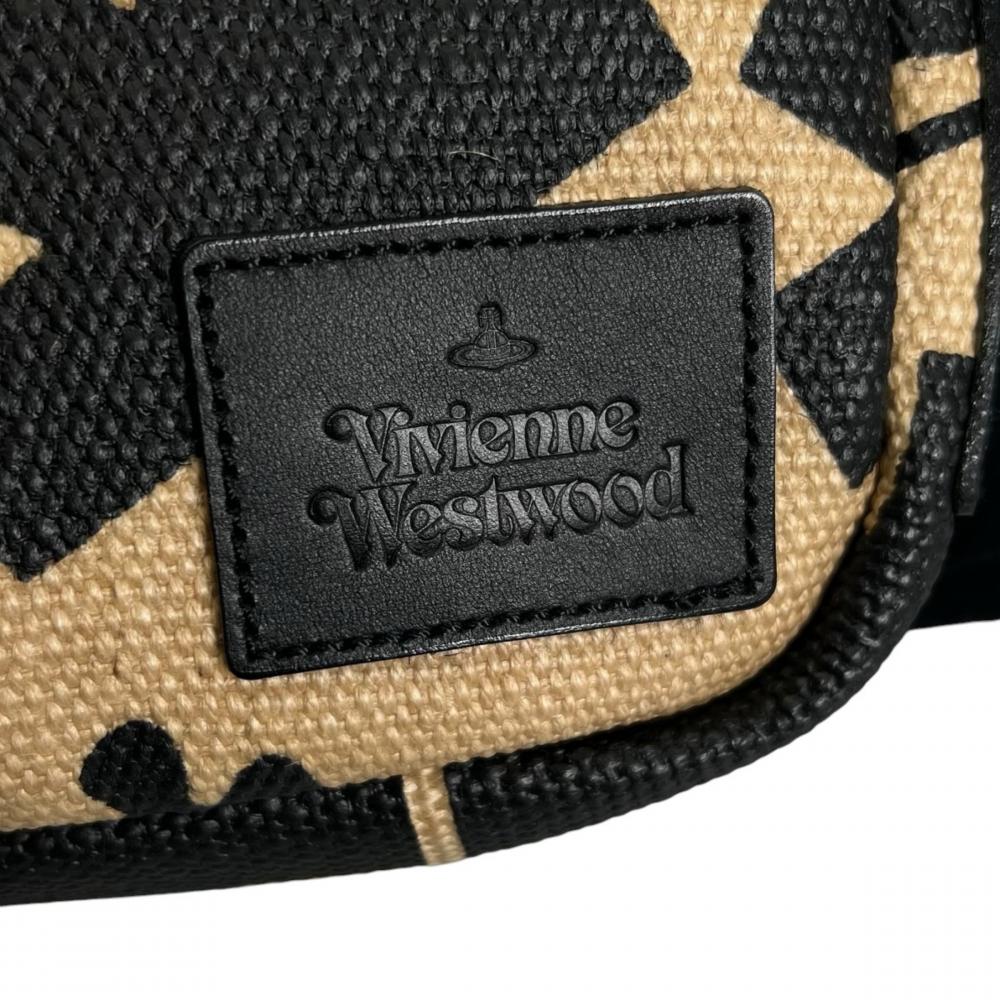 Vivienne Westwood ヴィヴィアンウエストウッド ショルダーバッグ オーブ柄 キャンバス ナイロン ベージュ ブラック 黒 シルバー金具 レディース【中古品】