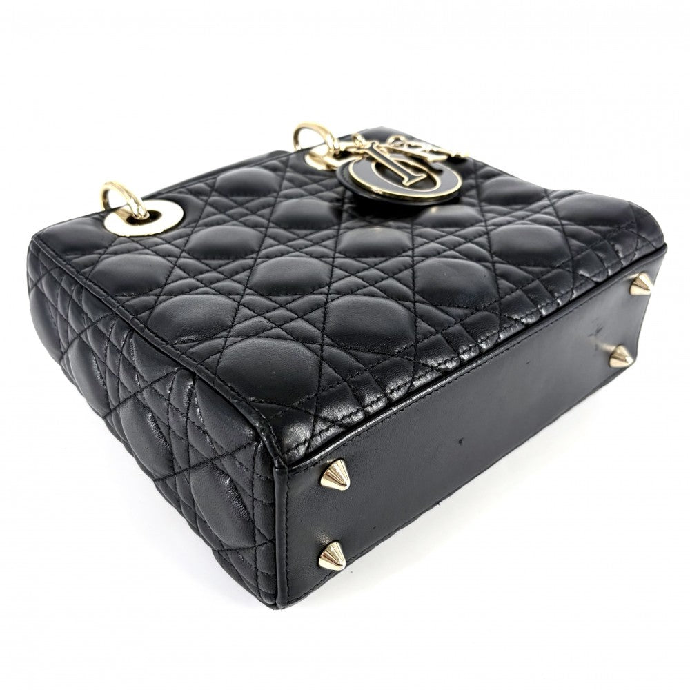 Dior ディオール 2WAY カナージュ レディディオール スモール ハンドバッグ ショルダーバッグ My ABCDior レザー ブラック 黒 ブラック金具 レディース【中古品】