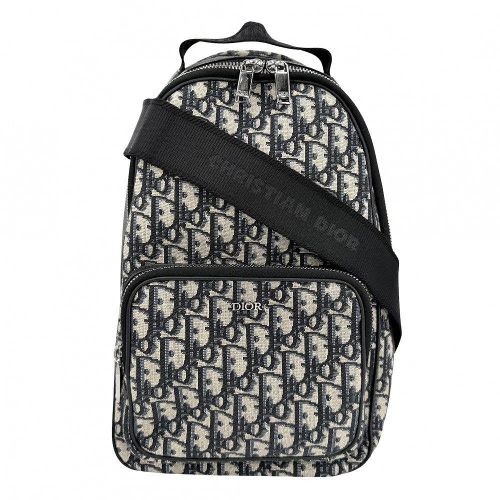 DIOR HOMME ディオール・オム ショルダーバッグ ミニ スリングバッグ ライダー クロスボディバッグ ネイビー 紺 ブラック 黒 シルバー金具 メンズ【中古品】