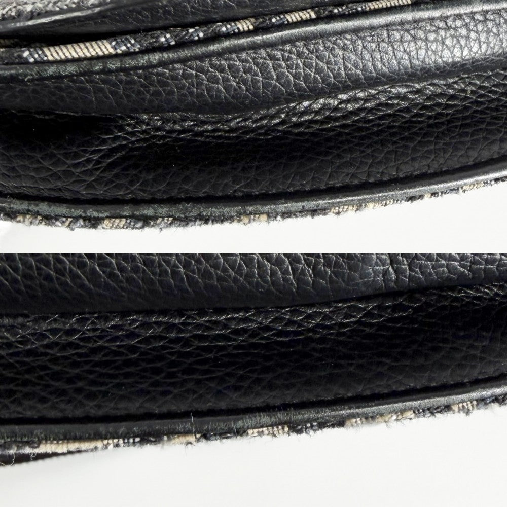 Christian Dior クリスチャンディオール ショルダーバッグ トロッター サドルバッグ オブリーク メッセンジャーバッグ キャンバス レザー ブラック 黒 ベージュ シルバー金具 メンズ【中古品】