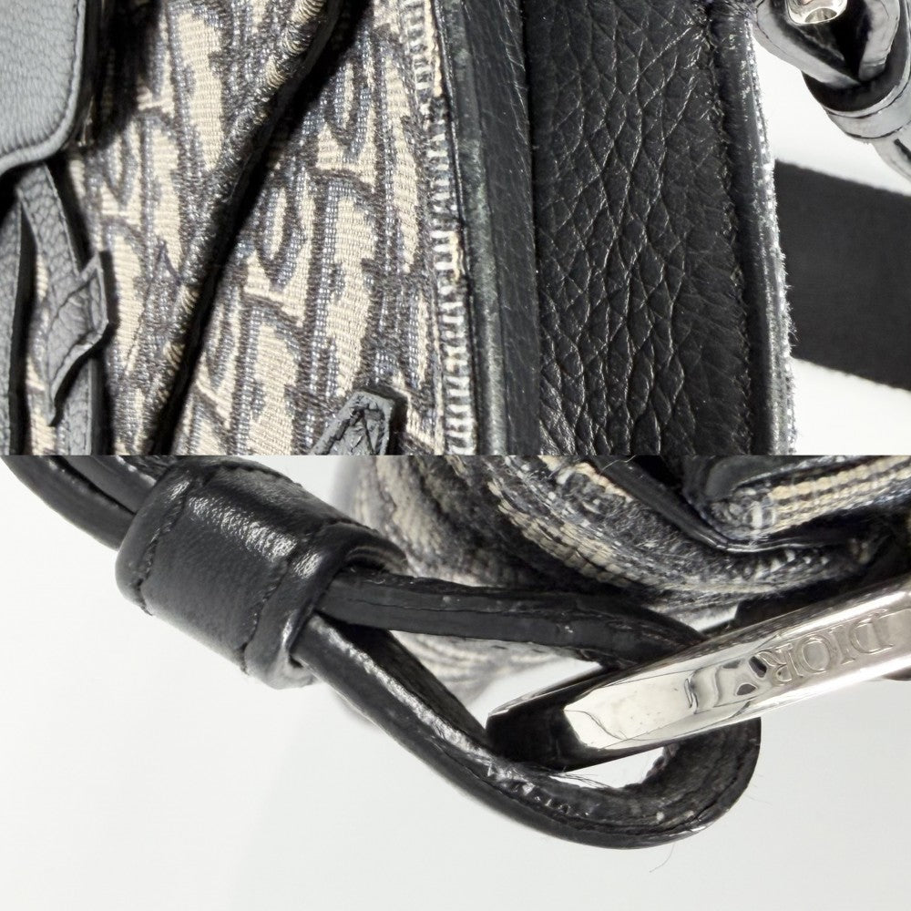 Christian Dior クリスチャンディオール ショルダーバッグ トロッター サドルバッグ オブリーク メッセンジャーバッグ キャンバス レザー ブラック 黒 ベージュ シルバー金具 メンズ【中古品】