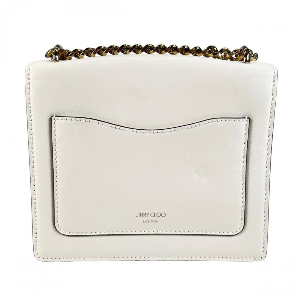 JIMMY CHOO ジミーチュウ ショルダーバッグ ヴァレンヌ チェーンショルダー レザー ホワイト 白 ゴールド金具 レディース【中古品】