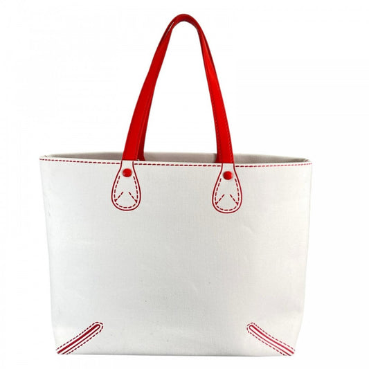 GIORGIO ARMANI ジョルジオアルマーニ ハンドバッグ ﾄﾛﾝﾌﾟﾙｲﾕ キャンバス ホワイト 白 レッド 赤 ゴールド金具 レディース【中古品】