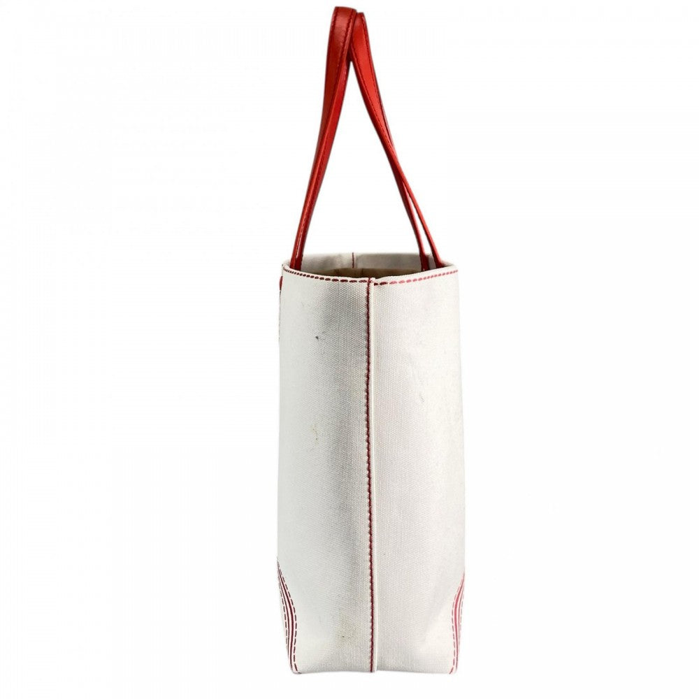 GIORGIO ARMANI ジョルジオアルマーニ ハンドバッグ ﾄﾛﾝﾌﾟﾙｲﾕ キャンバス ホワイト 白 レッド 赤 ゴールド金具 レディース【中古品】