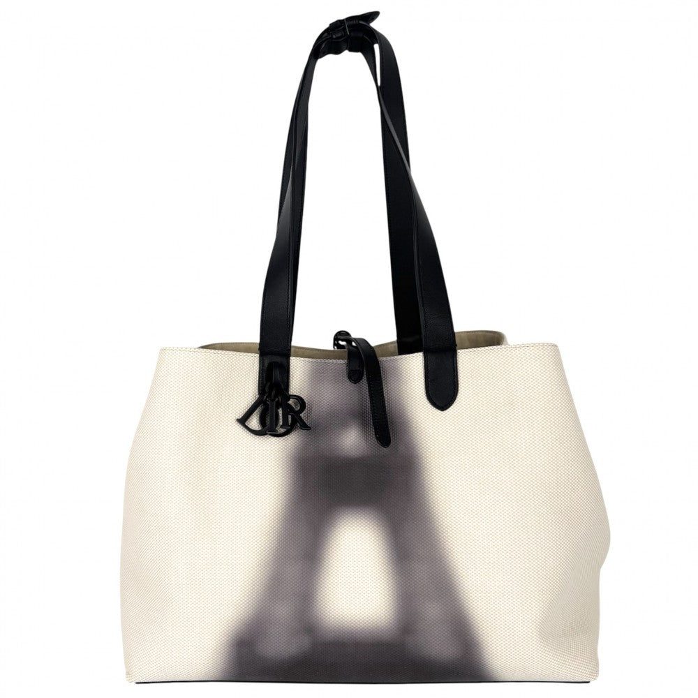 【開店SALE】 Christian Dior クリスチャンディオール トートバッグ トゥジュール ラージ ハンドバッグ エッフェル塔 M2820SZBF キャンバス レザー アイボリー ブラック 黒 ブラック金具 レディース【中古品】