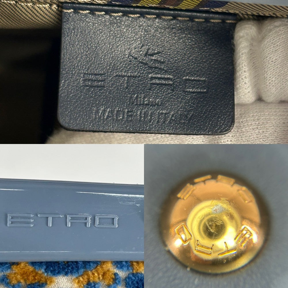 【開店SALE】 ETRO エトロ 2WAY ラブトロッター ハンドバッグ ショルダーバッグ ジャガード プラスチック ブルー 青 ゴールド金具 レディース【中古品】