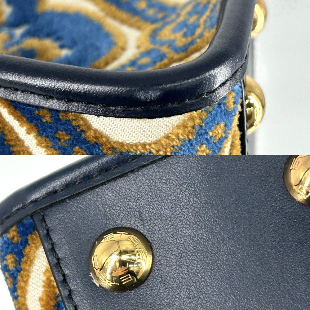 【開店SALE】 ETRO エトロ 2WAY ラブトロッター ハンドバッグ ショルダーバッグ ジャガード プラスチック ブルー 青 ゴールド金具 レディース【中古品】