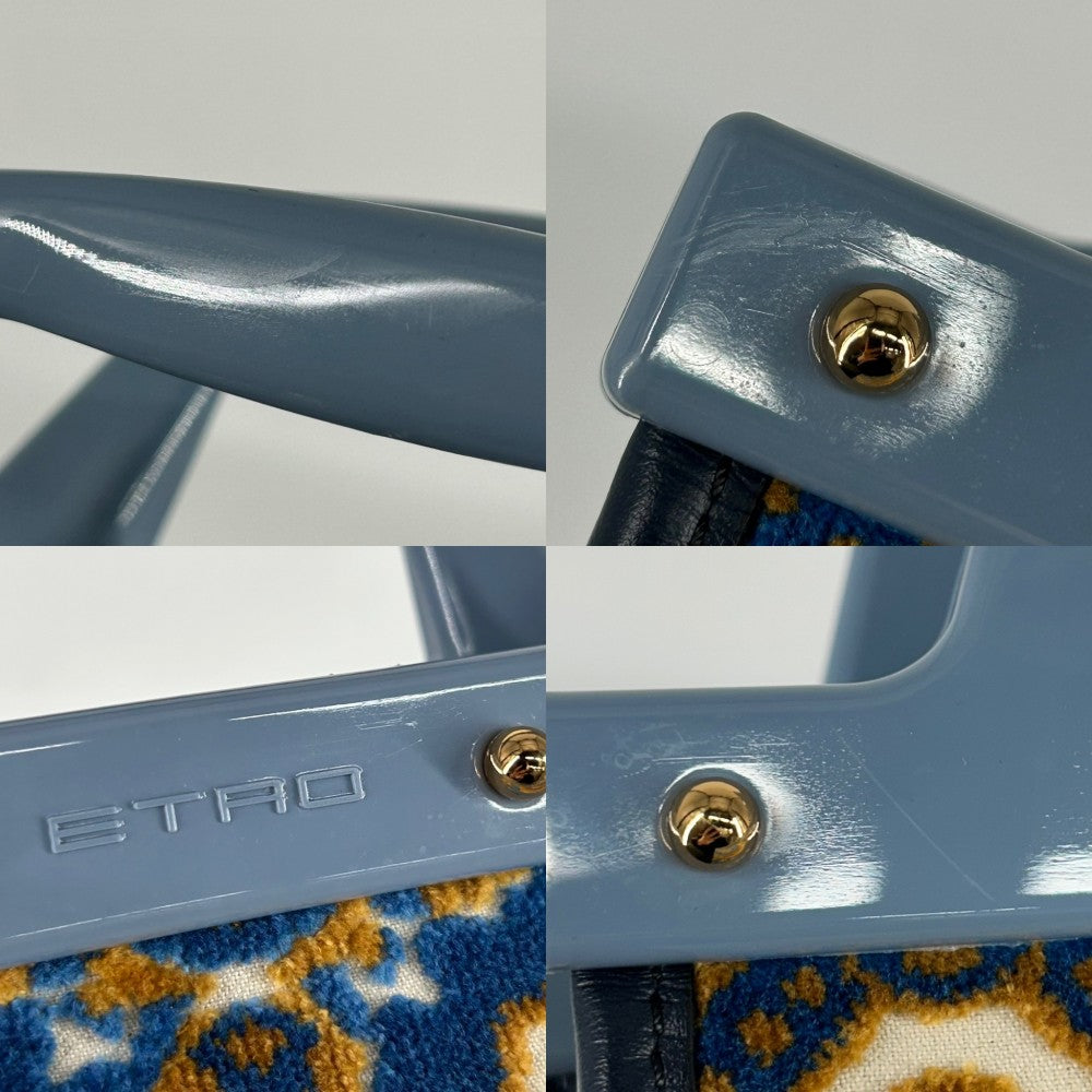 ETRO エトロ 2WAY ラブトロッター ハンドバッグ ショルダーバッグ ジャガード プラスチック ブルー 青 ゴールド金具 レディース【中古品】