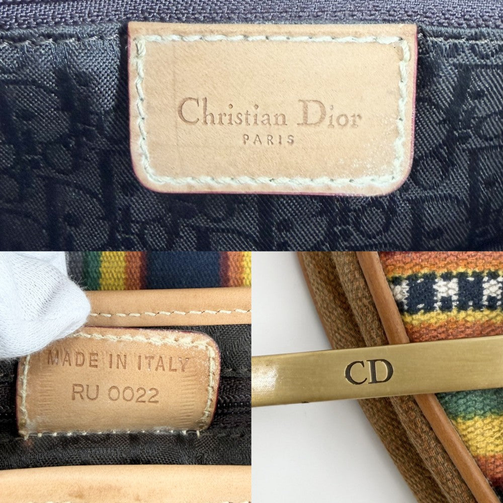 Christian Dior クリスチャンディオール ハンドバッグ サドルバッグ キャンバス レザー マルチカラー ゴールド金具 レディース【中古品】