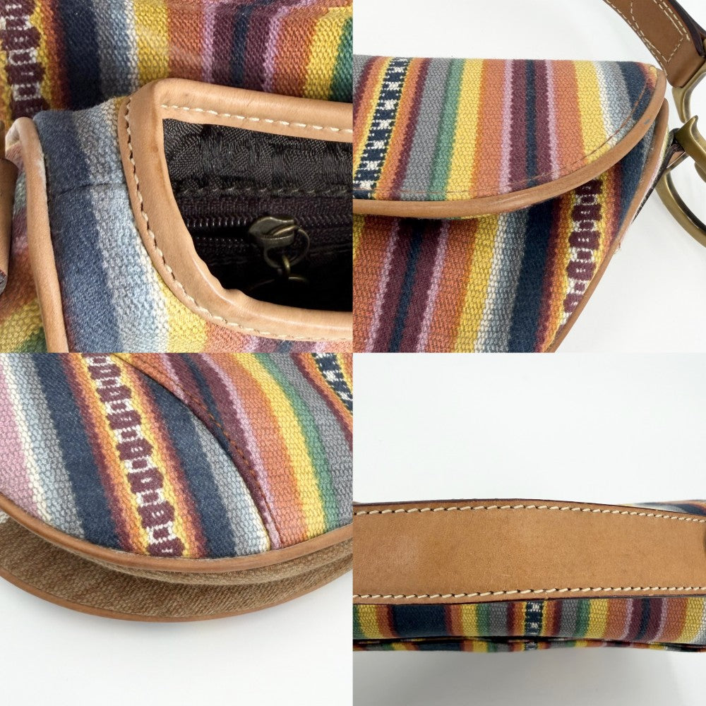 Christian Dior クリスチャンディオール ハンドバッグ サドルバッグ キャンバス レザー マルチカラー ゴールド金具 レディース【中古品】