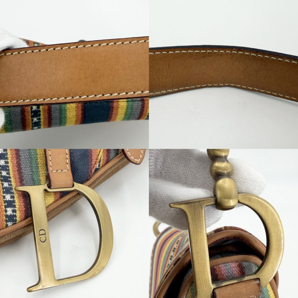 Christian Dior クリスチャンディオール ハンドバッグ サドルバッグ キャンバス レザー マルチカラー ゴールド金具 レディース【中古品】
