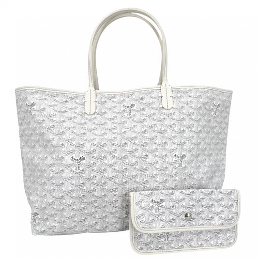 【開店SALE】 GOYARD ゴヤール トートバッグ サンルイPM ハンドバッグ ポーチ付き コーティングキャンバス レザー ホワイト 白 シルバー金具 レディース【中古品】