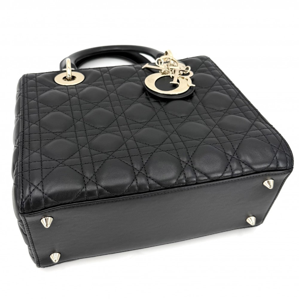 【開店SALE】 Christian Dior クリスチャンディオール 2WAY カナージュ レディディオール ハンドバッグ ショルダーバッグ ミディアム レザー ブラック 黒 ゴールド金具 レディース【中古品】