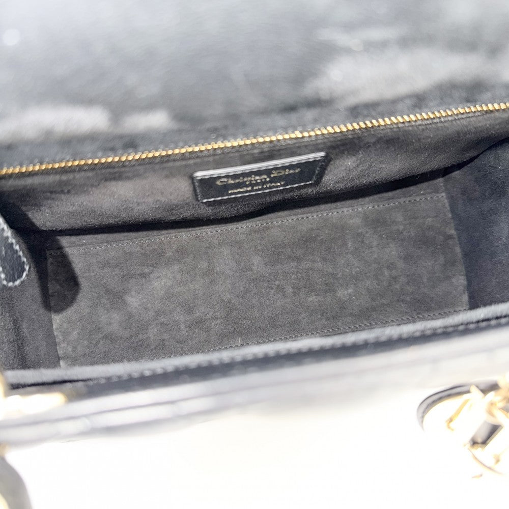 【開店SALE】 Christian Dior クリスチャンディオール 2WAY カナージュ レディディオール ハンドバッグ ショルダーバッグ ミディアム レザー ブラック 黒 ゴールド金具 レディース【中古品】