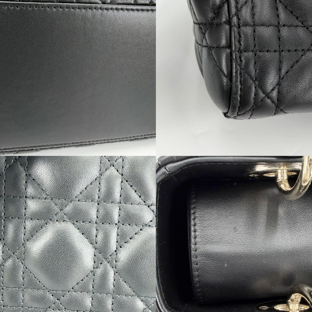 【開店SALE】 Christian Dior クリスチャンディオール 2WAY カナージュ レディディオール ハンドバッグ ショルダーバッグ ミディアム レザー ブラック 黒 ゴールド金具 レディース【中古品】