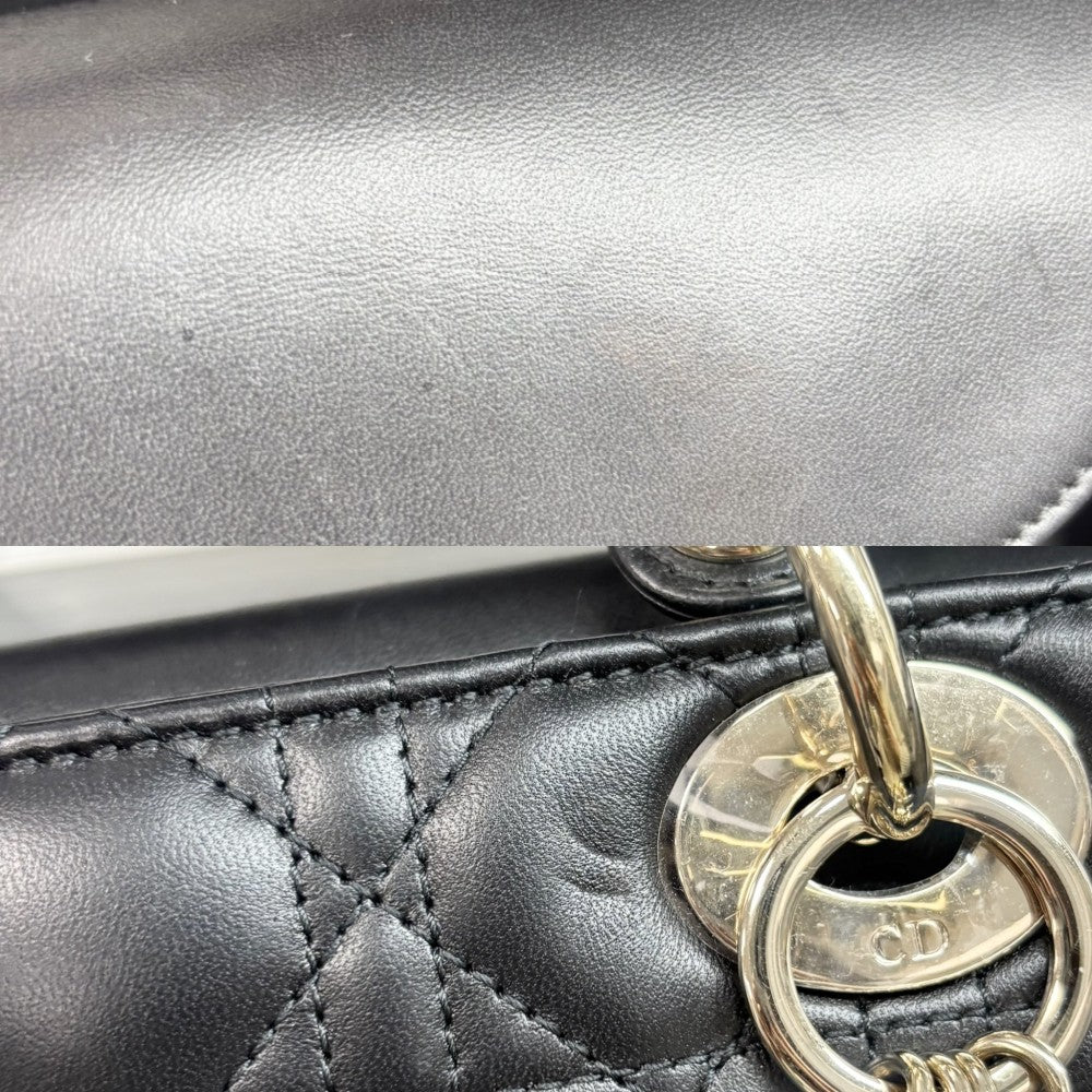 【開店SALE】 Christian Dior クリスチャンディオール 2WAY カナージュ レディディオール ハンドバッグ ショルダーバッグ ミディアム レザー ブラック 黒 ゴールド金具 レディース【中古品】