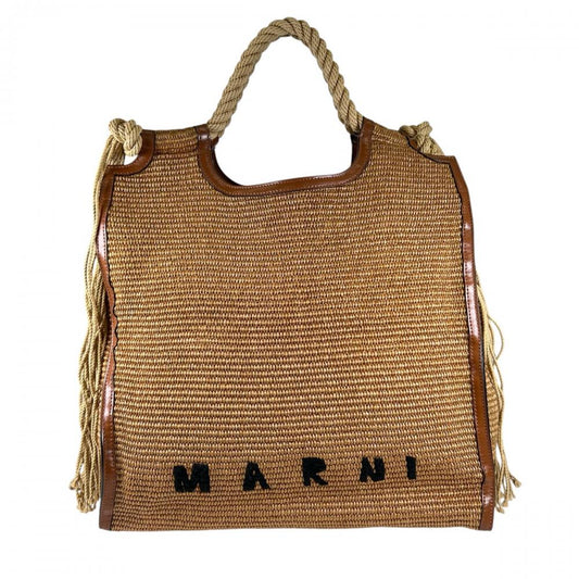 MARNI マルニ ハンドバッグ マルセロ サマーバッグ ショッピングバッグ BMMP0052U0 ラフィア レザー ブラウン 茶 ゴールド金具 レディース【中古品】