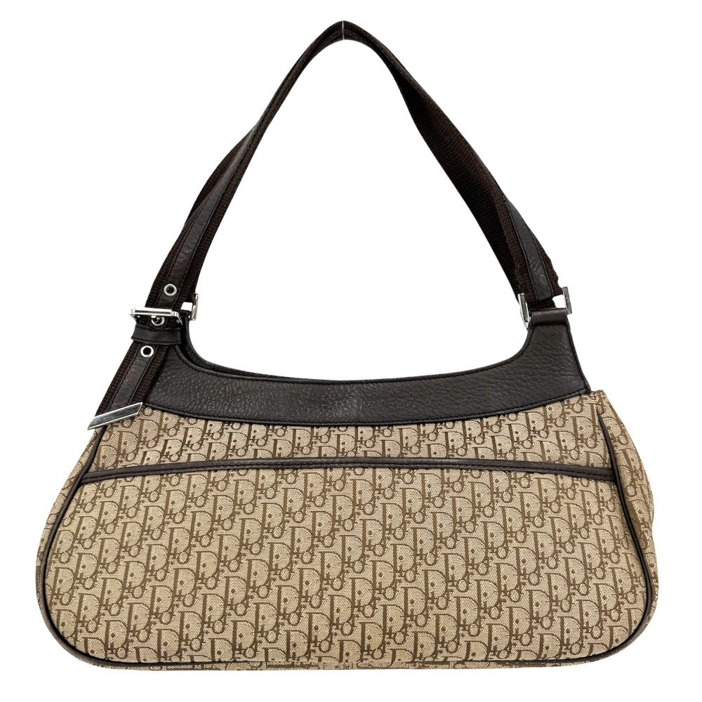 Christian Dior クリスチャンディオール ハンドバッグ ストリートシック トロッター キャンバス レザー ブラウン 茶 ベージュ シルバー金具 レディース【中古品】