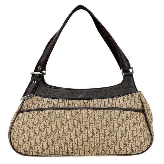 Christian Dior クリスチャンディオール ハンドバッグ ストリートシック トロッター キャンバス レザー ブラウン 茶 ベージュ シルバー金具 レディース【中古品】