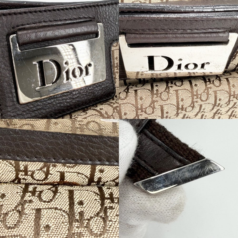 Christian Dior クリスチャンディオール ハンドバッグ ストリートシック トロッター キャンバス レザー ブラウン 茶 ベージュ シルバー金具 レディース【中古品】