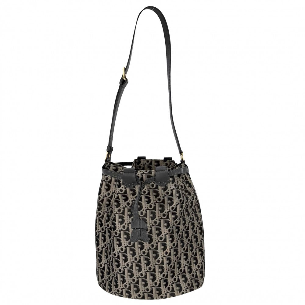 Christian Dior クリスチャンディオール ショルダーバッグ トロッター 巾着 ゴールド系 ブラック 黒 ゴールド金具 レディース【中古品】