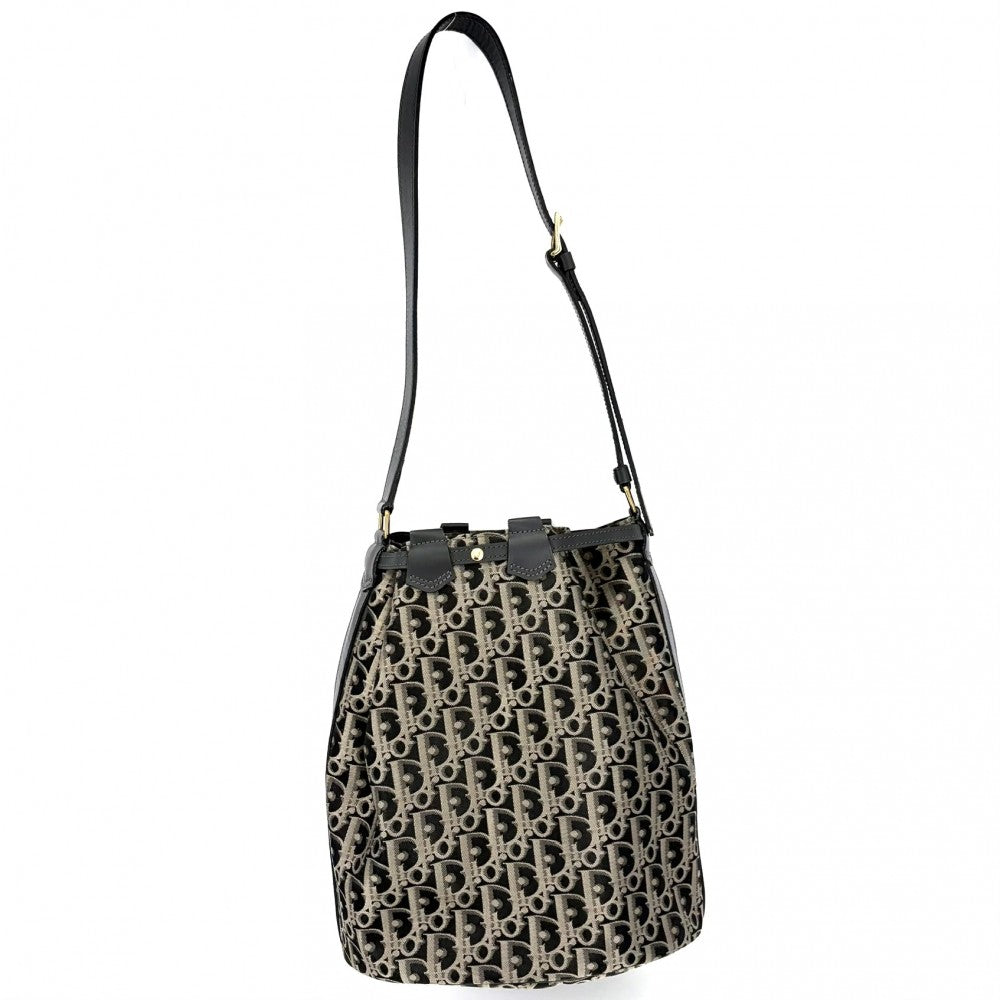 Christian Dior クリスチャンディオール ショルダーバッグ トロッター 巾着 ゴールド系 ブラック 黒 ゴールド金具 レディース【中古品】