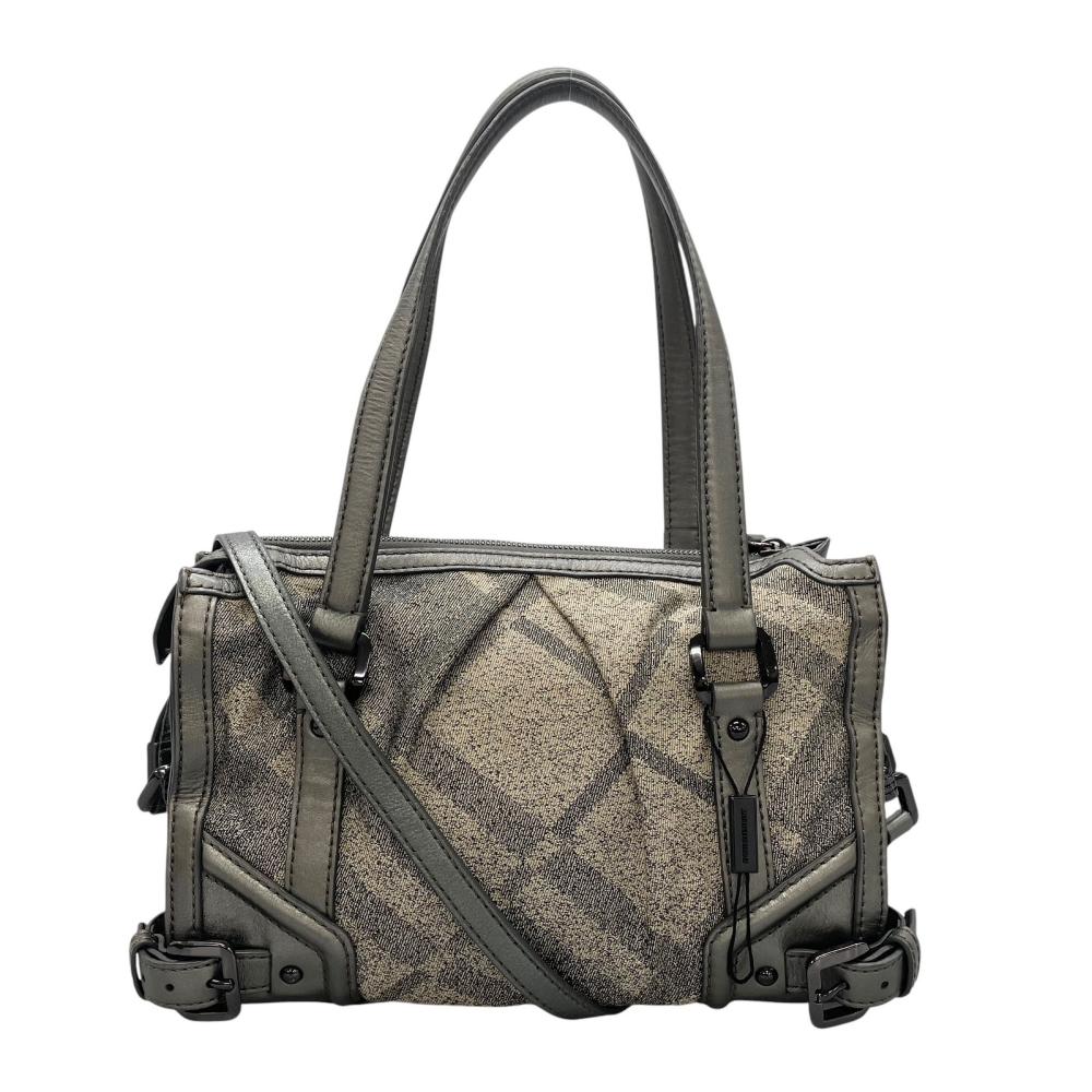BURBERRY バーバリー ハンドバッグ 2WAY ショウダーバッグ コットン ポリエステル ナイロン ポリウレタン グリッタースモーク シルバー金具 レディース【中古品】