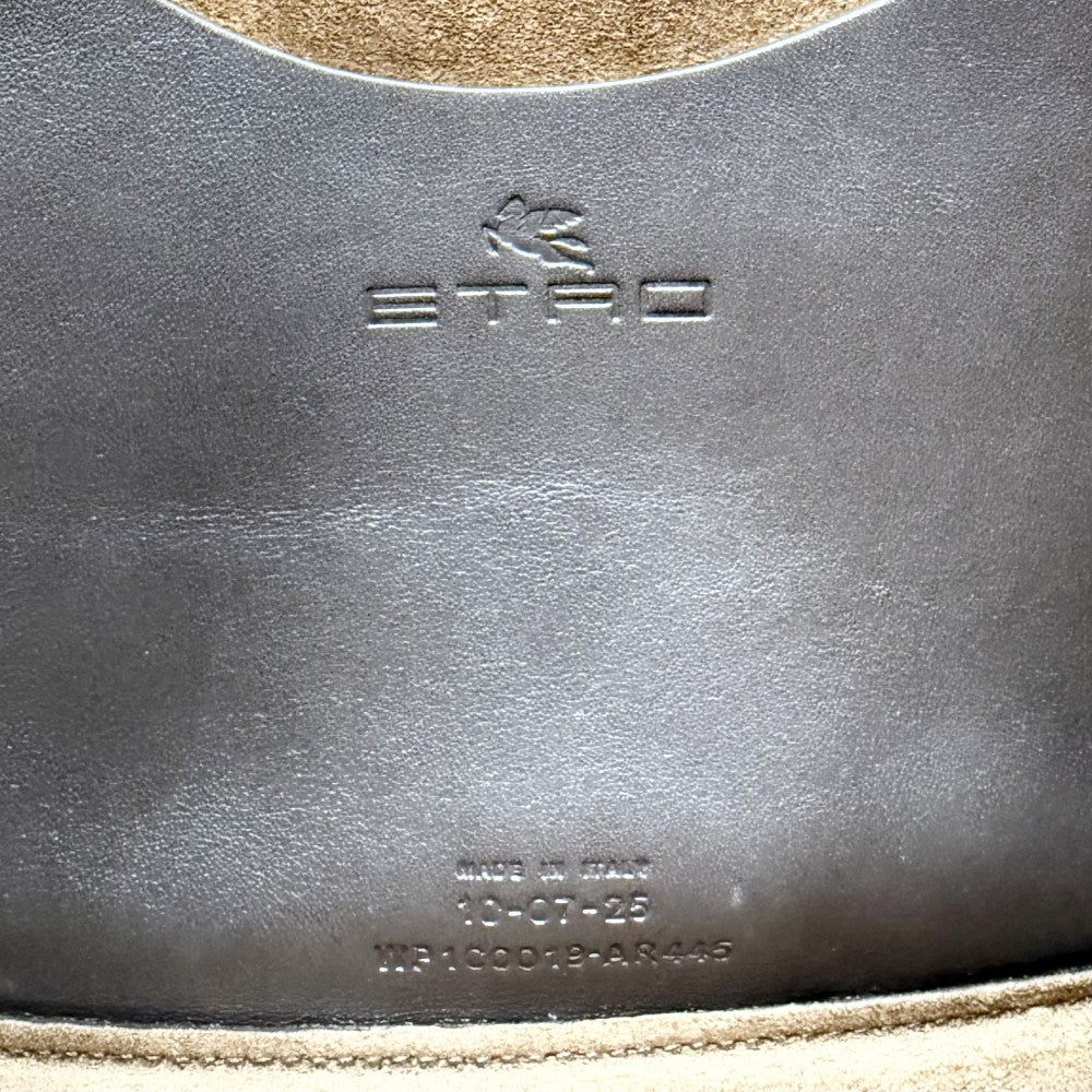 ETRO エトロ ショルダーバッグ エンブロイダリー ポニーバッグ ミディアム スエード Pony WP1C0019 カーフ ブラウン 茶 ゴールド金具 レディース【中古品】