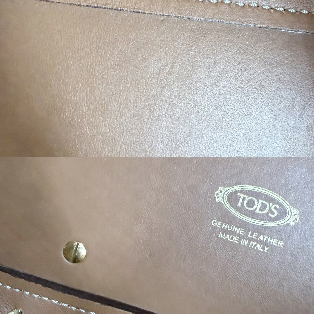 TOD’S トッズ 2WAY Tタイムレス　ミニ ハンドバッグ ショルダーバッグ かごバッグ ラフィア レザー ブラウン 茶 ゴールド金具 レディース【中古品】