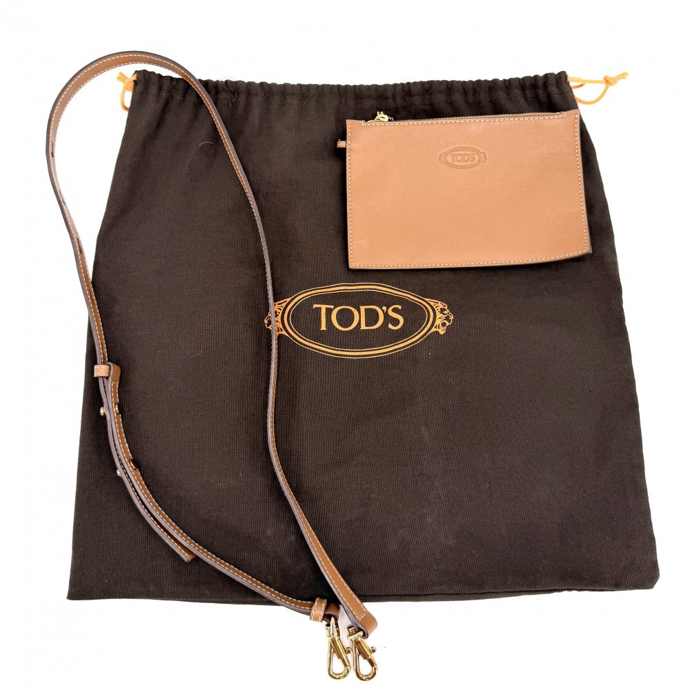 TOD’S トッズ 2WAY Tタイムレス　ミニ ハンドバッグ ショルダーバッグ かごバッグ ラフィア レザー ブラウン 茶 ゴールド金具 レディース【中古品】