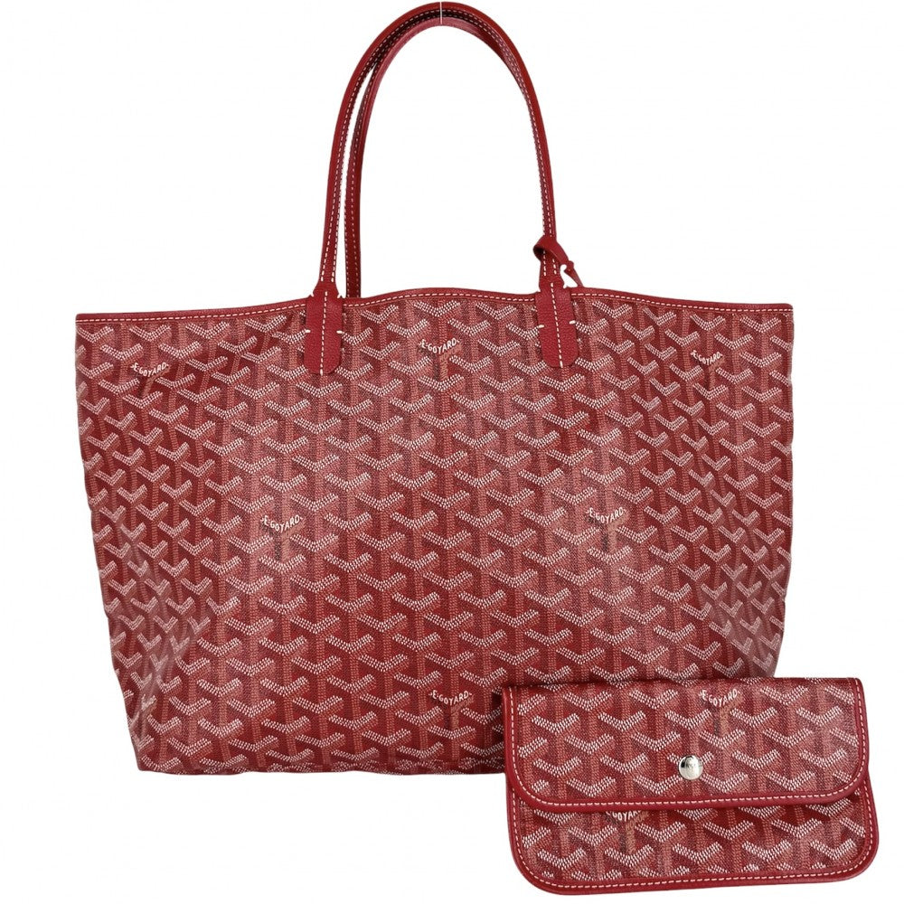 GOYARD ゴヤール トートバッグ サンルイPM ハンドバッグ ポーチ付き コーティングキャンバス レザー レッド 赤 シルバー金具 レディース【中古品】