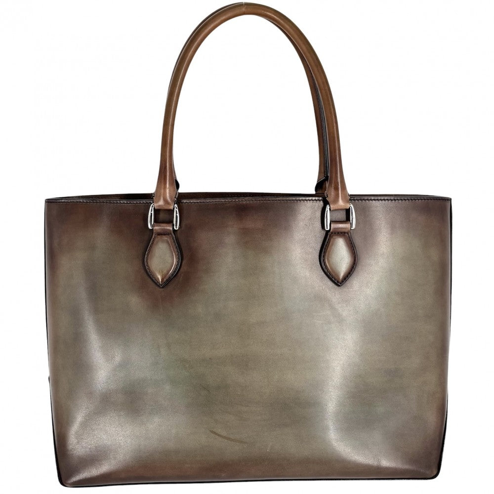 Berluti ベルルッティ トートバッグ トゥジュール　スクリット カリグラフィ ビジネスバッグ ハンドバッグ 鞄 かばん レザー ブラウン 茶 シルバー金具 メンズ【中古品】