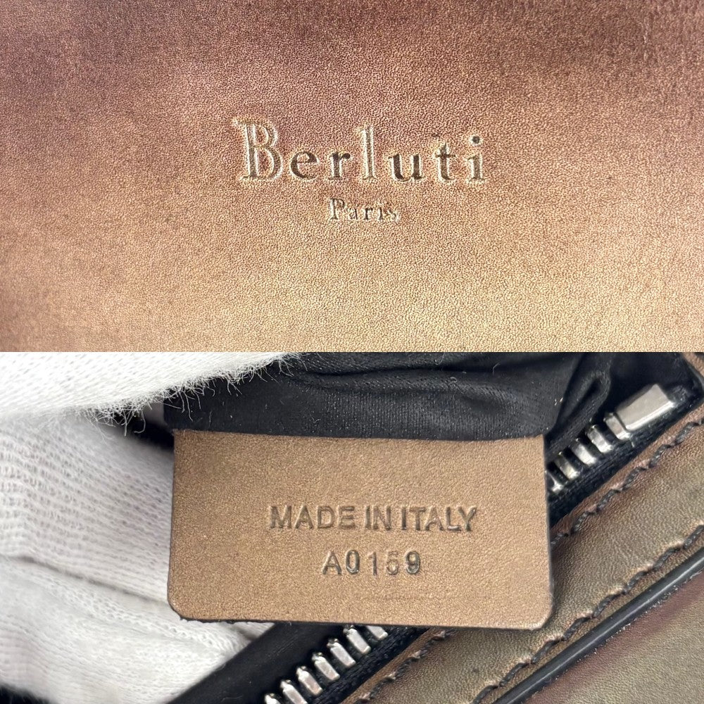 Berluti ベルルッティ トートバッグ トゥジュール　スクリット カリグラフィ ビジネスバッグ ハンドバッグ 鞄 かばん レザー ブラウン 茶 シルバー金具 メンズ【中古品】