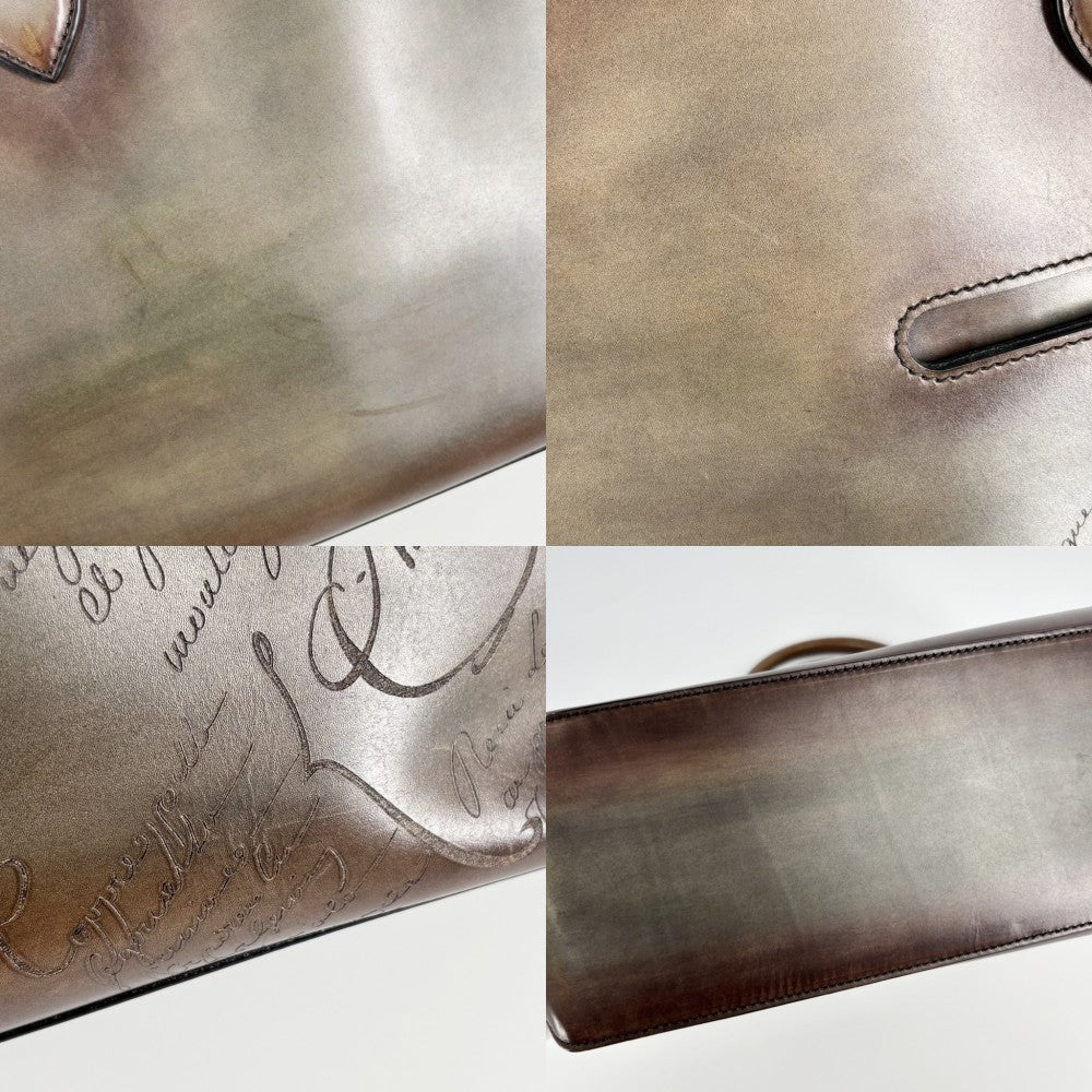 Berluti ベルルッティ トートバッグ トゥジュール　スクリット カリグラフィ ビジネスバッグ ハンドバッグ 鞄 かばん レザー ブラウン 茶 シルバー金具 メンズ【中古品】