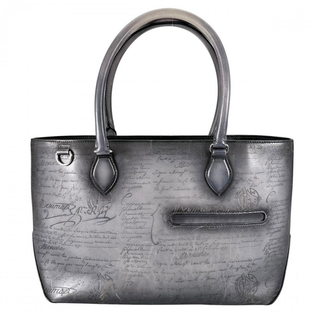 Berluti ベルルッティ トートバッグ トウジュールミニ カリグラフィ レザー ブラック 黒 シルバー金具 メンズ【中古品】