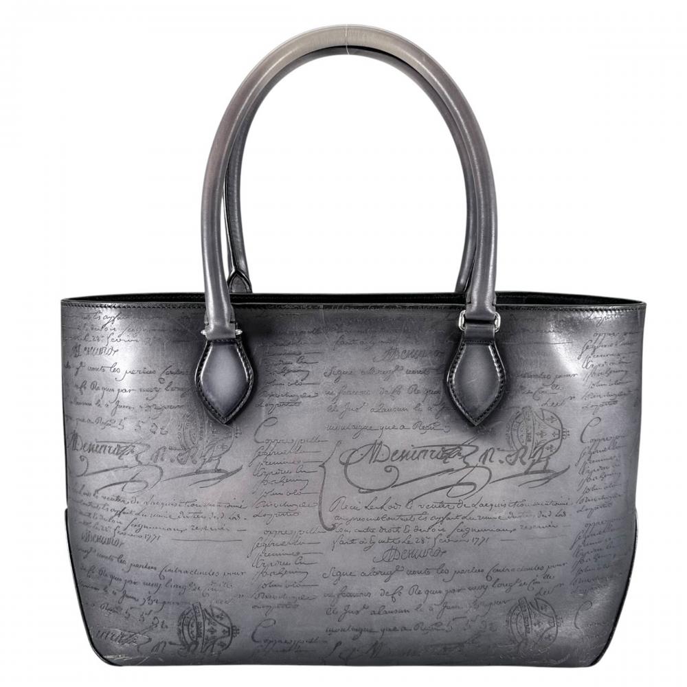 Berluti ベルルッティ トートバッグ トウジュールミニ カリグラフィ レザー ブラック 黒 シルバー金具 メンズ【中古品】