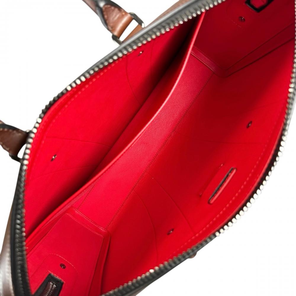 Christian Louboutin クリスチャンルブタン ビジネスバッグ ストリートウォール ハンドバッグ 2WAY カーフ ブラウン 茶 シルバー金具 メンズ【中古品】
