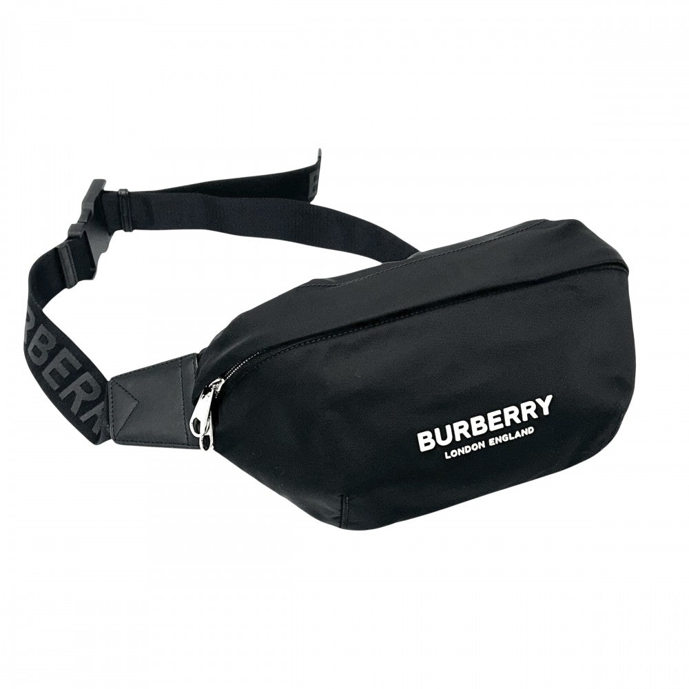 【開店SALE】 BURBERRY バーバリー ボディバッグ バムバッグ 8049095 ナイロン ブラック 黒 シルバー金具 メンズ【中古品】