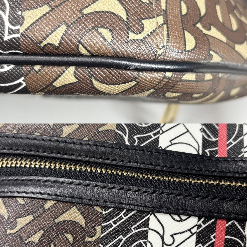 BURBERRY バーバリー ウエストバッグ TBモノグラム ミディアムモノグラムストライプ クロスボディバッグ メンズ レディース PVCコーティングキャンバス レザー ブラウン 茶 ブラック 黒 ゴールド金具 ユニセックス【中古品】