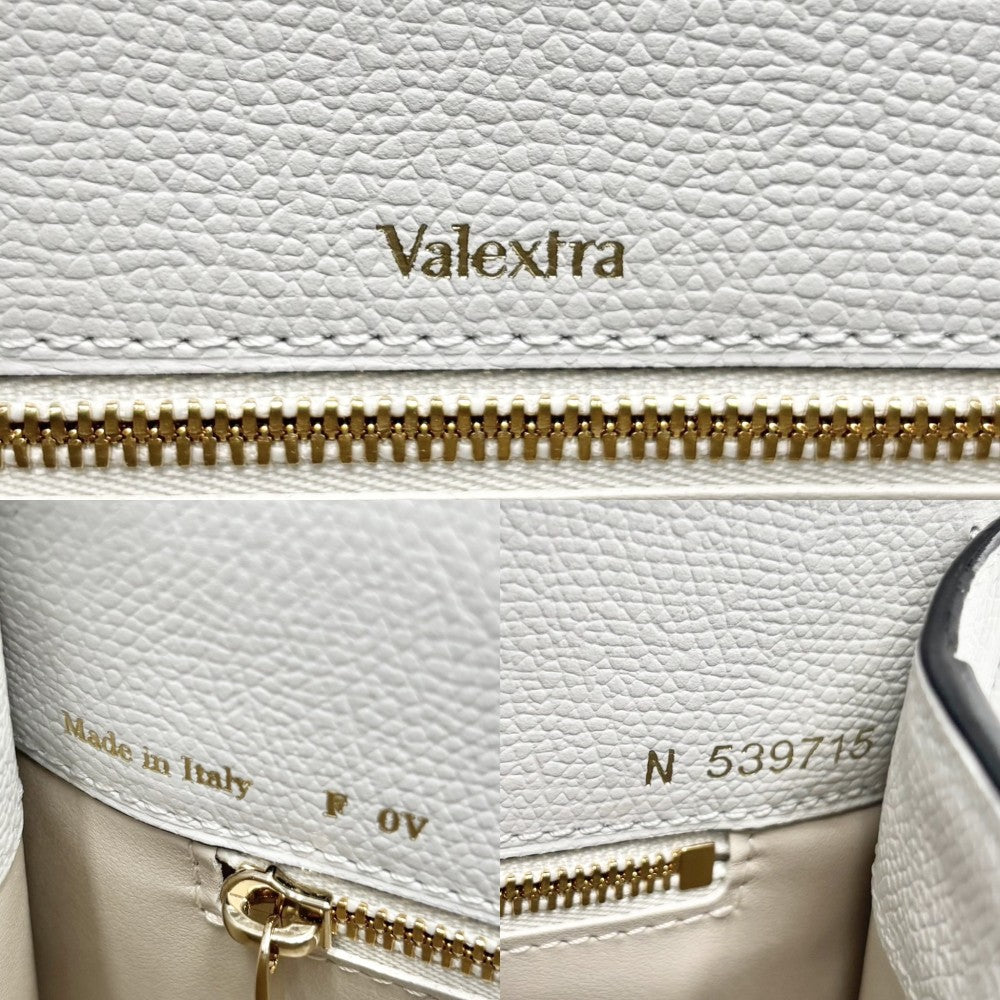 Valextra ヴァレクストラ 2WAY ミディアム イジィデ ハンドバッグ ショルダーバッグ V5E56 レザー ホワイト 白 ライトゴールド金具 レディース【中古品】