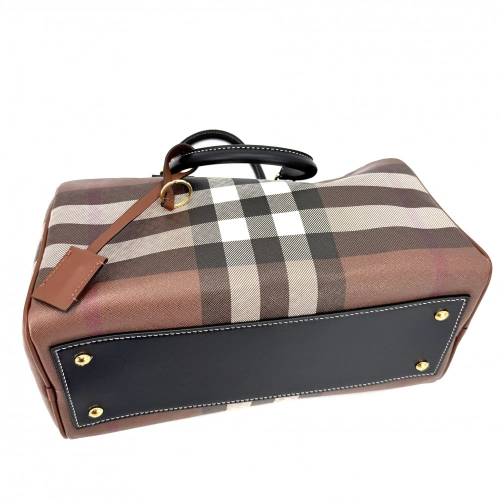 BURBERRY バーバリー 2WAY ミディアム チェック ボウリングバッグ ハンドバッグ ショルダーバッグ ミニボストンバッグ レザー ブラウン 茶 ブラック 黒 ゴールド金具 レディース【中古品】