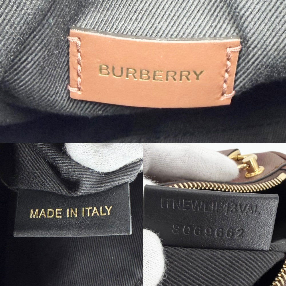 BURBERRY バーバリー 2WAY ミディアム チェック ボウリングバッグ ハンドバッグ ショルダーバッグ ミニボストンバッグ レザー ブラウン 茶 ブラック 黒 ゴールド金具 レディース【中古品】