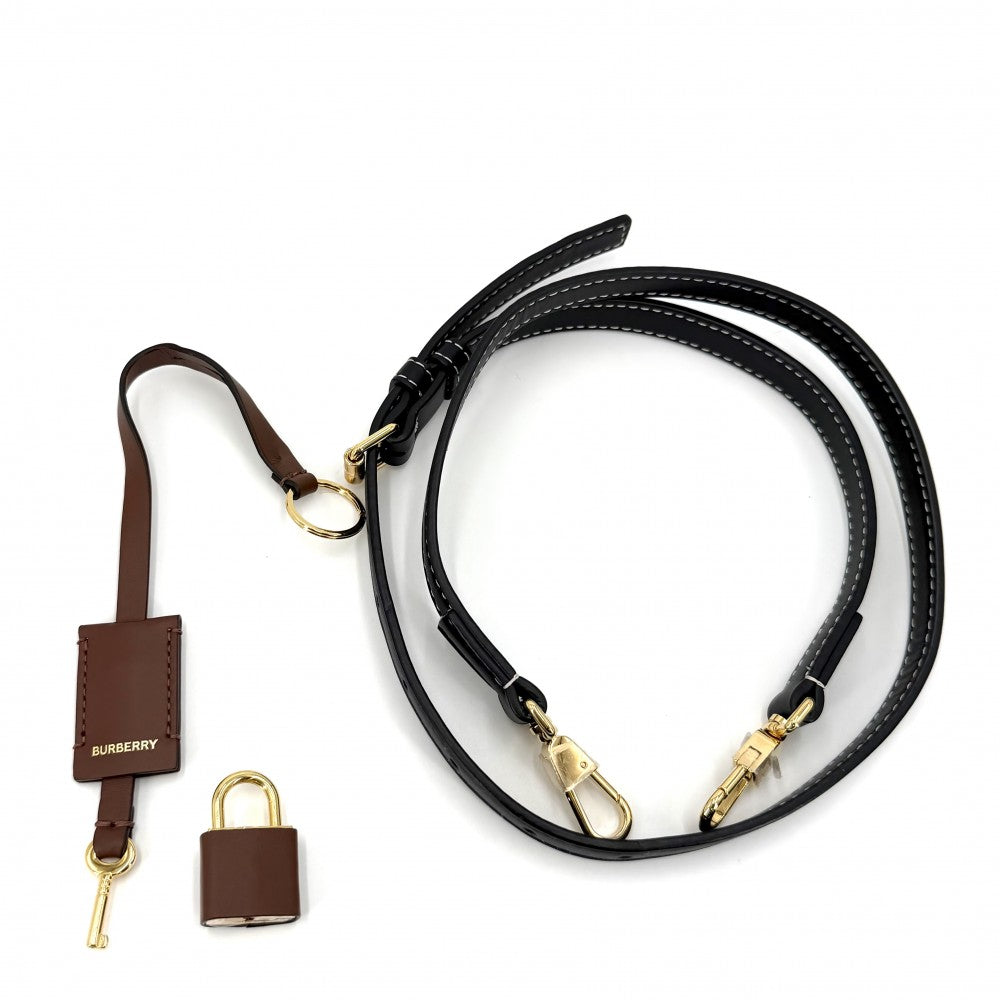 BURBERRY バーバリー 2WAY ミディアム チェック ボウリングバッグ ハンドバッグ ショルダーバッグ ミニボストンバッグ レザー ブラウン 茶 ブラック 黒 ゴールド金具 レディース【中古品】