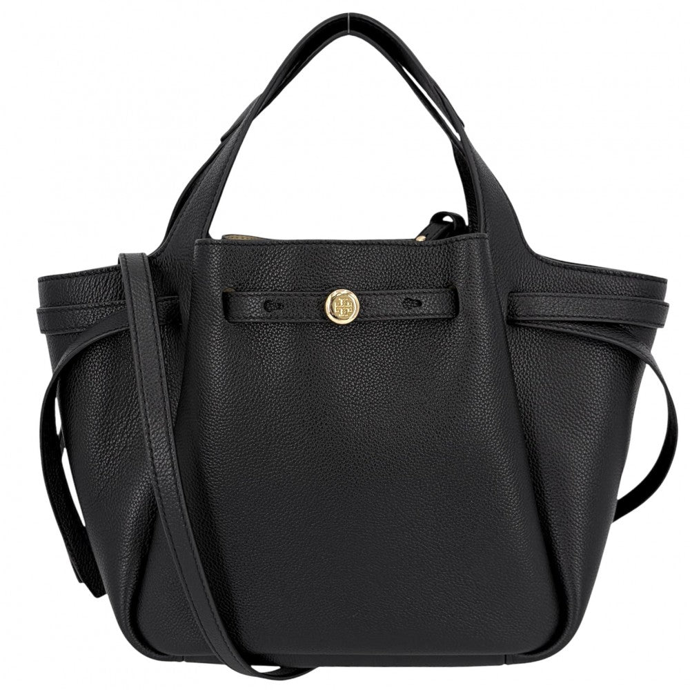 Tory Burch トリーバーチ 2WAY ロミースモールトートバッグ ハンドバッグ ショルダーバッグ 164866 レザー ブラック 黒 ゴールド金具 レディース【中古品】