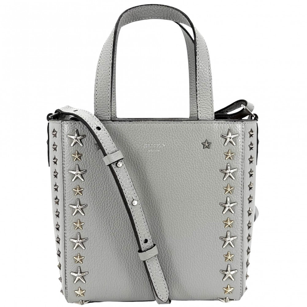 JIMMY CHOO ジミーチュウ 2WAY ミニペガシ ショルダーバッグ ハンドバッグ スタースタッズ レザー グレー シルバー×ゴールド金具 レディース【中古品】