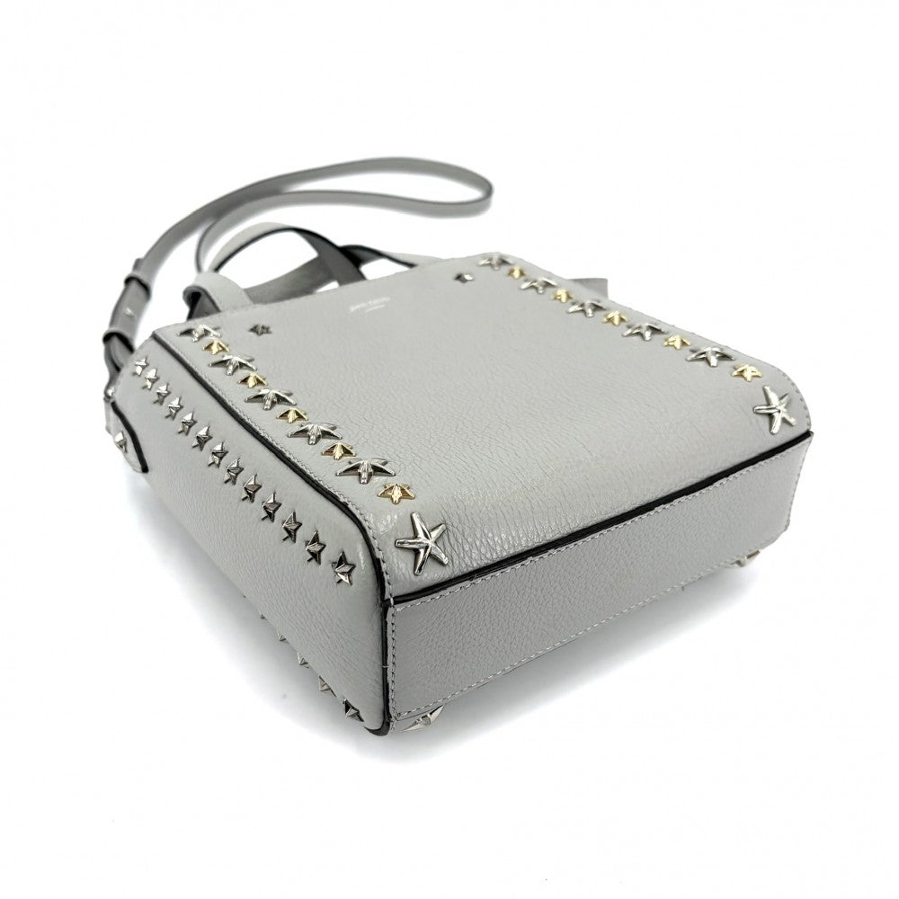 JIMMY CHOO ジミーチュウ 2WAY ミニペガシ ショルダーバッグ ハンドバッグ スタースタッズ レザー グレー シルバー×ゴールド金具 レディース【中古品】