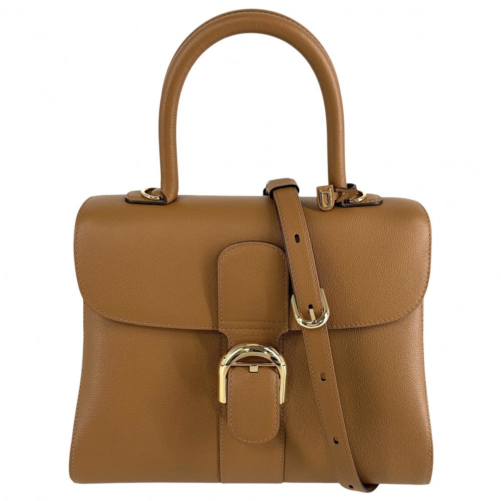 2WAY デルヴォー ブリヨンMM ハンドバッグ ショルダーバッグ DELVAUX レザー ブラウン 茶 ゴールド金具 レディース【中古品】