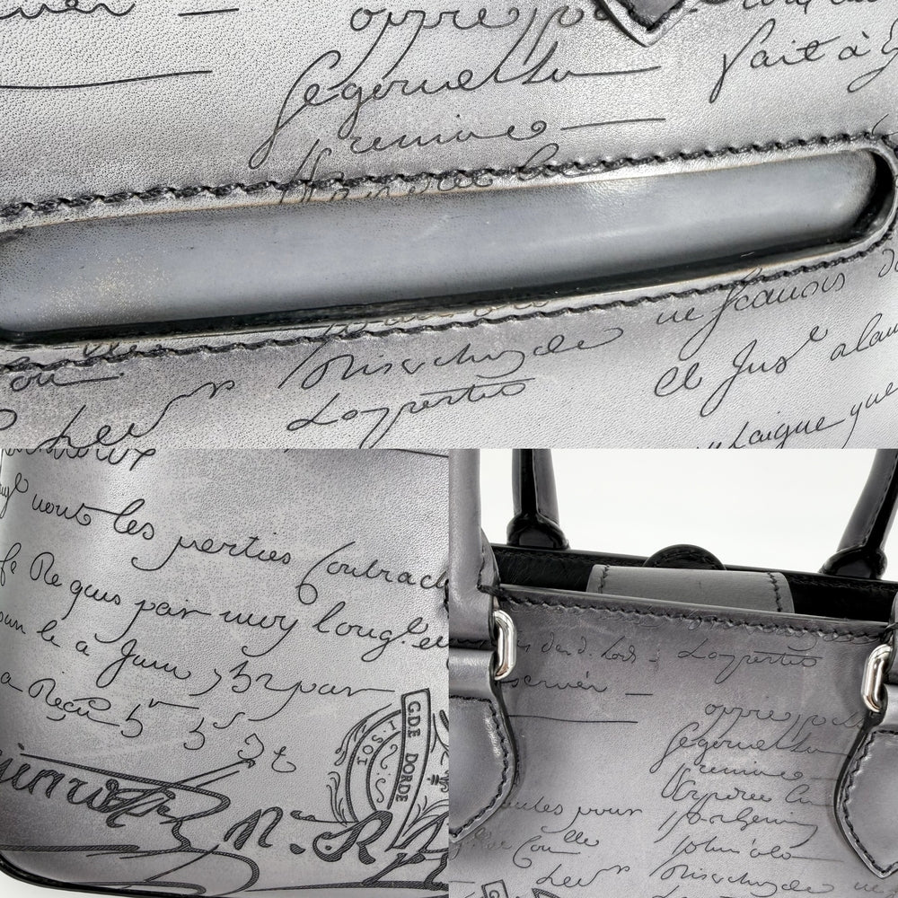 Berluti ベルルッティ 2WAY トゥジュール ガリバー メッセンジャー ハンドバッグ ショルダーバッグ カリグラフィ グレー シルバー金具 メンズ【中古品】