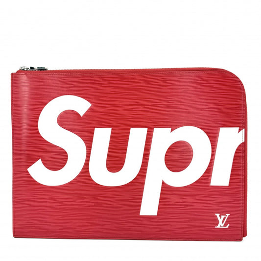 LOUIS VUITTON ルイヴィトン クラッチバッグ エピ ポシェット・ジュールGM シュプリームコラボ Supreme セカンドバッグ M67722 レッド 赤 ホワイト 白 シルバー金具 メンズ【中古品】